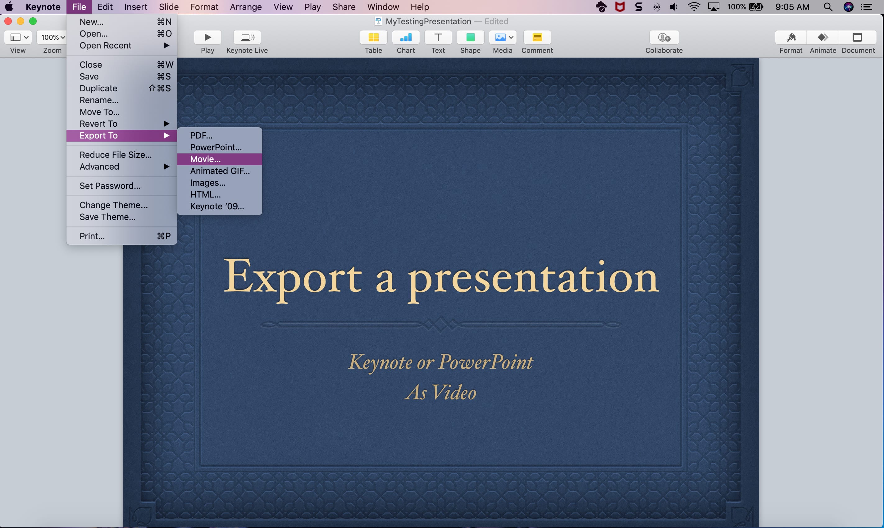 can i export a powerpoint with video for web on a mac